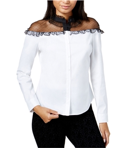 maison Jules Womens Ruffled Illusion Contrast Button Up Shirt
