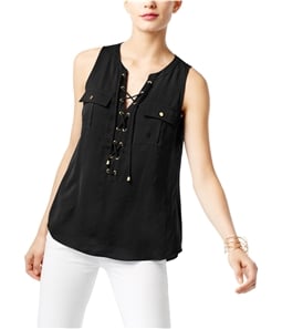 I-N-C Womens Lace-Up Knit Blouse