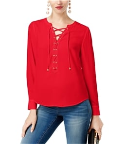 I-N-C Womens Lace-Up Knit Blouse