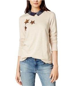 maison Jules Womens Collared Sequined Knit Blouse