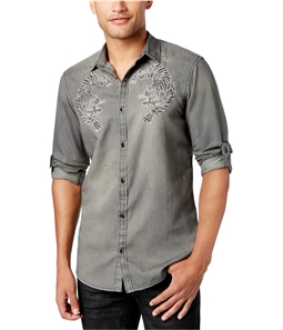 I-N-C Mens Embroidered Bengal Tiger Button Up Shirt