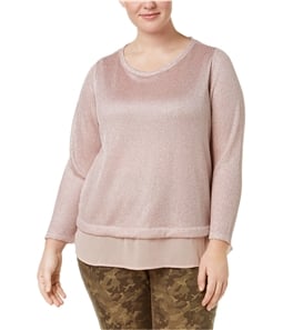 I-N-C Womens Layered Look Metallic Knit Pullover Sweater