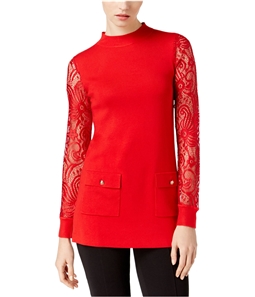 I-N-C Womens Lace-Sleeve Knit Sweater