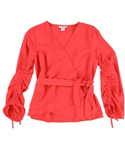 bar III Womens Ruched Wrap Knit Blouse