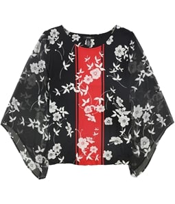 Alfani Womens Floral Bell Sleeve Pullover Blouse