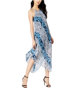 I-N-C Womens Blue Paisley Asymmetrical Dress