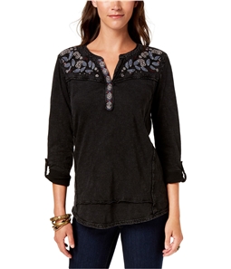 Style & Co. Womens Embroidered Henley Shirt