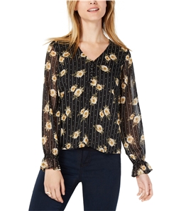 maison Jules Womens Sheer-Sleeve Floral Tunic Blouse