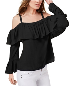 I-N-C Womens Cold Shoulder Ruffled Pullover Blouse
