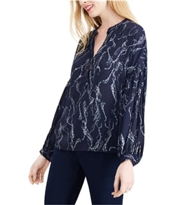 maison Jules Womens Printed Top Button Down Blouse