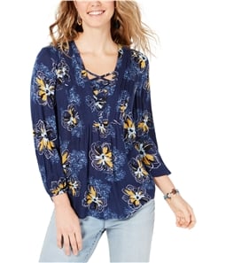 Style & Co. Womens Floral Lace-Up Peasant Blouse