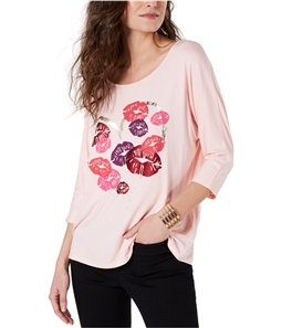 Thalia Sodi Womens Lips & Hearts Graphic T-Shirt