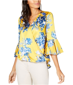 I-N-C Womens Floral Bell Sleeve Ruffled Blouse