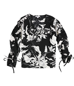 bar III Womens Floral Ruched Sleeve Pullover Blouse
