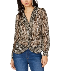 I-N-C Womens Snake Print Knot Front Pullover Blouse