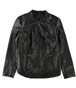 Alfani Womens Shirttail Faux-Leather Jacket