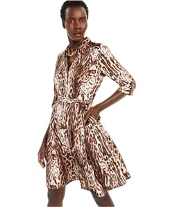 I-N-C Womens Leopard-Print A-line Shirt Dress