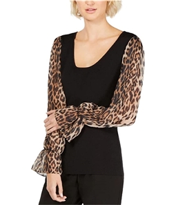 I-N-C Womens Animal Print Sleeves Pullover Sweater