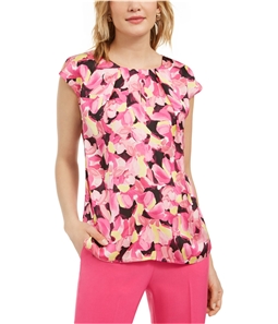 Kasper Womens Floral-Print Cap-Sleeve Pullover Blouse