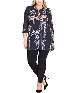 City Chic Womens Floral Button Down Blouse