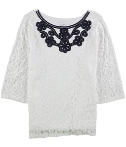 Charter Club Womens Embroidered Knit Blouse