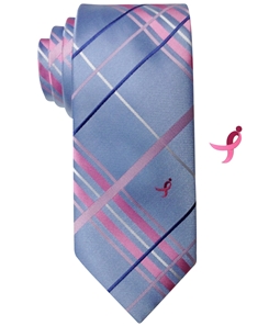 Susan G. Komen Mens Plaid With Lapel Pin Self-tied Necktie