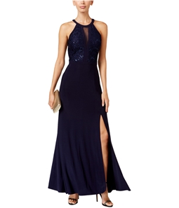 Nightway Womens Lace Trim Halter Top Gown Dress