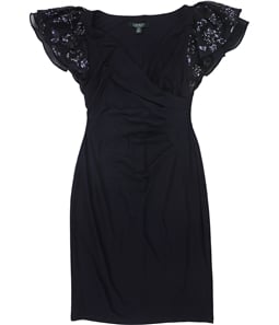 Ralph Lauren Womens Sequin-Sleeve Sheath Dress