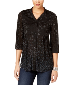 Style & Co. Womens Mixed-Printed Button Down Blouse