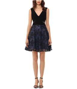XSCAPE Womens Embroidered Fit & Flare Dress