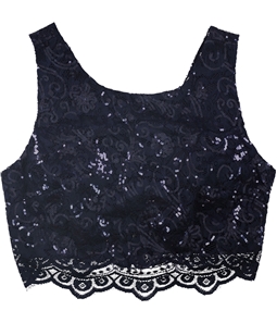City Studio Womens Sequined Lace Crop Top Blouse
