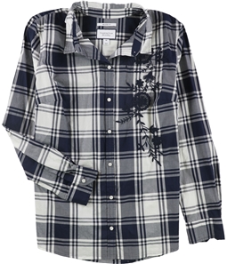Charter Club Womens Embroidered Plaid Button Up Shirt