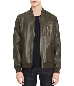 Calvin Klein Mens Genuine Leather Bomber Jacket