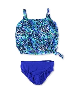 Swim Solutions Womens Side-Tie Blouson Brief 2 Piece Tankini