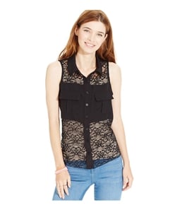 Material Girl Womens Lace Button Down Blouse