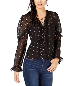 Leyden Womens Floral Print Lace-Up Sheer Pullover Blouse