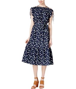 maison Jules Womens Printed Smocked Fit & Flare Dress