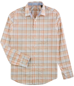 Tasso Elba Mens Orange Cream Button Up Shirt