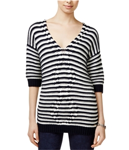 Tommy Hilfiger Womens Striped Cable Pullover Sweater