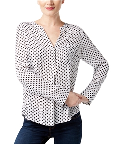 I-N-C Womens Polka Dot Button Up Shirt