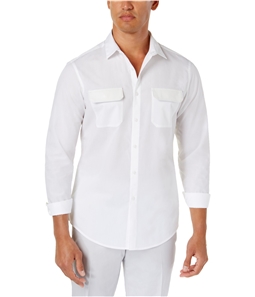 I-N-C Mens Faux Leather Trim Button Up Shirt