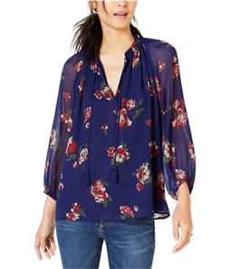 Lucky Brand Womens Floral Print Peasant Blouse