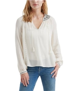Lucky Brand Womens Embroidered Peasant Blouse
