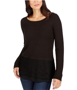 Lucky Brand Womens Lace Trim Knit Sweater