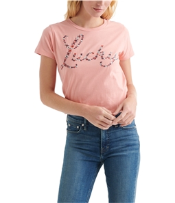 Lucky Brand Womens Embroidered Logo Embellished T-Shirt