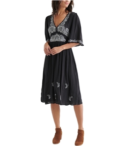 Lucky Brand Womens Embroidered Midi Dress