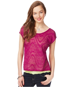 Aeropostale Womens Sheer Lace Inset Knit Blouse