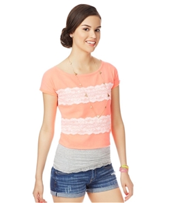 Aeropostale Womens Zip Lace Embellished T-Shirt