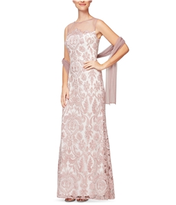 Alex Evenings Womens Illusion Fit & Flare Gown Wrap Dress