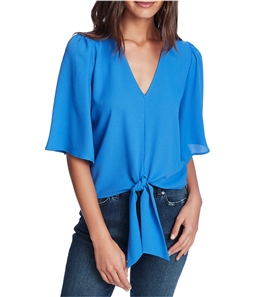 1.STATE Womens Flounce-Sleeve Tie-Front Pullover Blouse